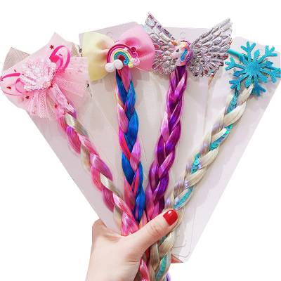 Girl Colorful Rainbow Wig Hairpins Braids Girls Animal Clip In Hair Extension Hair Accessories Kids Butterfly Shape