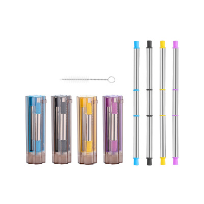 Reusable retractable collapsible stainless steel straw with cleaning brush eco friendly products