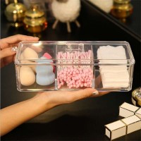 Tray Desk Drawer Organizer-Acrylic Storage Clear Countertop Holder with lid for makeup jewelry brush pen pencil